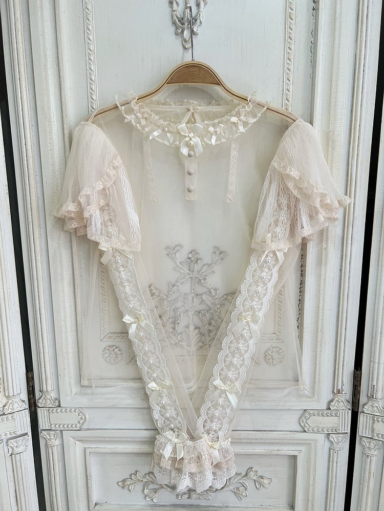 Top Sleeves Long Beige Sheer