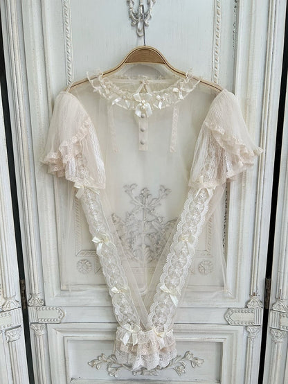 Beige Long Sleeve Sheer Blouse - Nine Odes