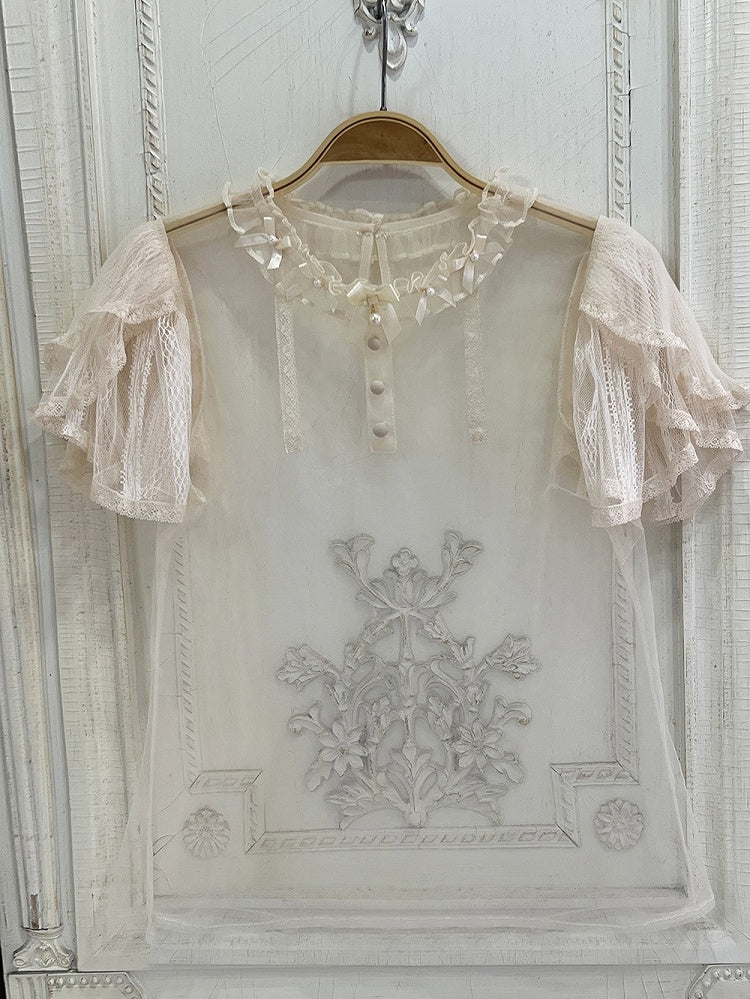 Beige Sheer Short Sleeves Top
