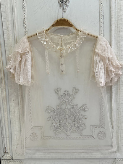 Beige Sheer Short Sleeves Top