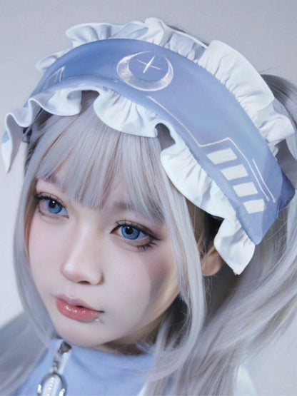 Tenshi Kaiwai Moon and Star Embroidery Hairband Light Blue and White