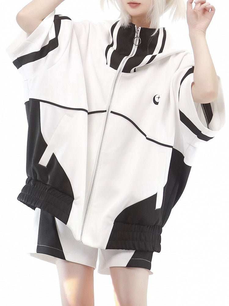 Sweatershirt without Zip Black Kei Jacket Full White Sleeves Elbow-length and Jirai Hoodie