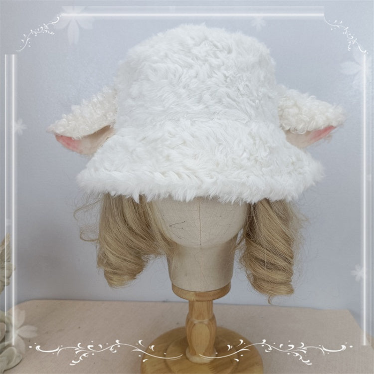 Design Ear Plush Black Milk Hat White Lamb Bucket Tea /