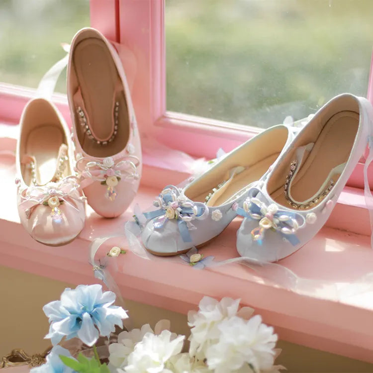 Ribbons Pink with Clearance-Size Design 43 Satin Butterflies Ballerina Roses Flats