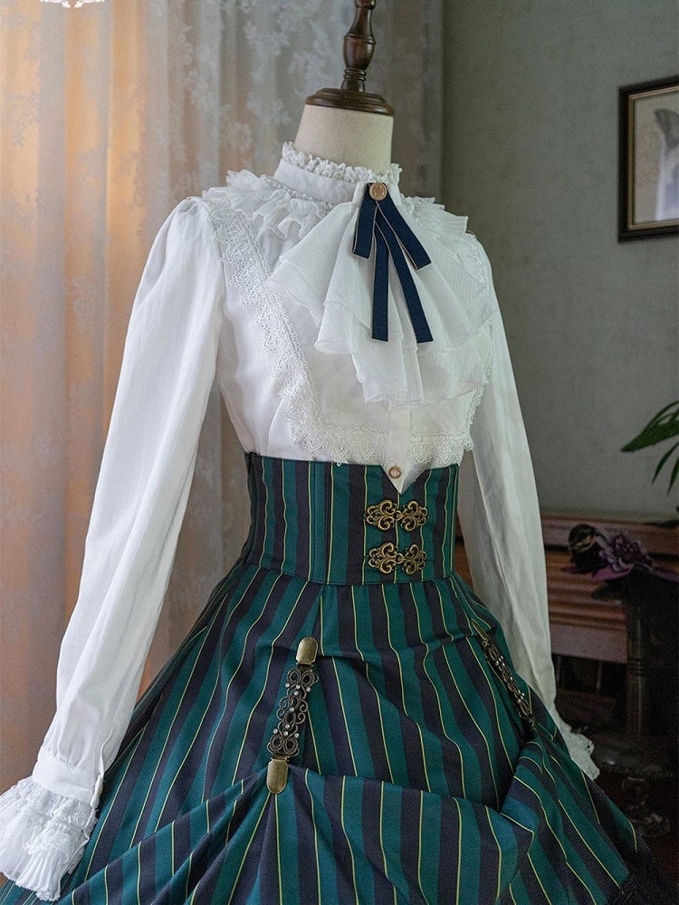 Bluse Gothic Kragen / Weiß Dunkel – Blau) Verfügbar Rot Hoch Farben Lolita Stoff 4 Gewaschen in Wildleder (Schwarz