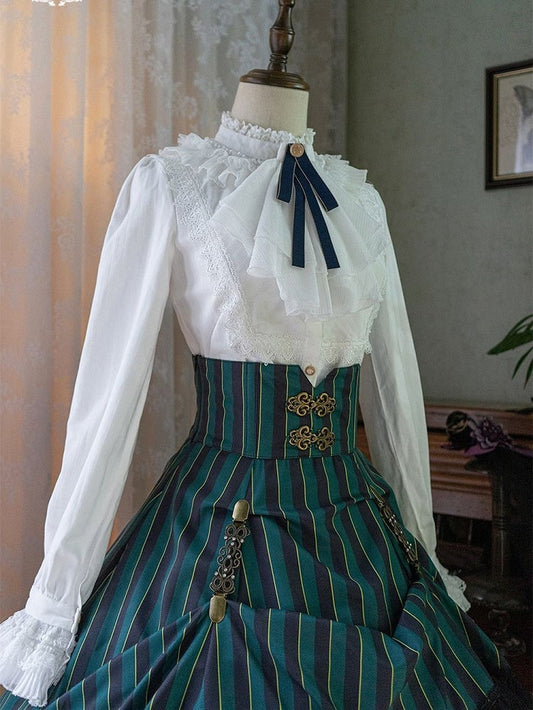 ブラウスゴシックカラー/ホワイトダークブルー）レッドハイカラーロリータファブリック4ウォッシュスエード（ブラック