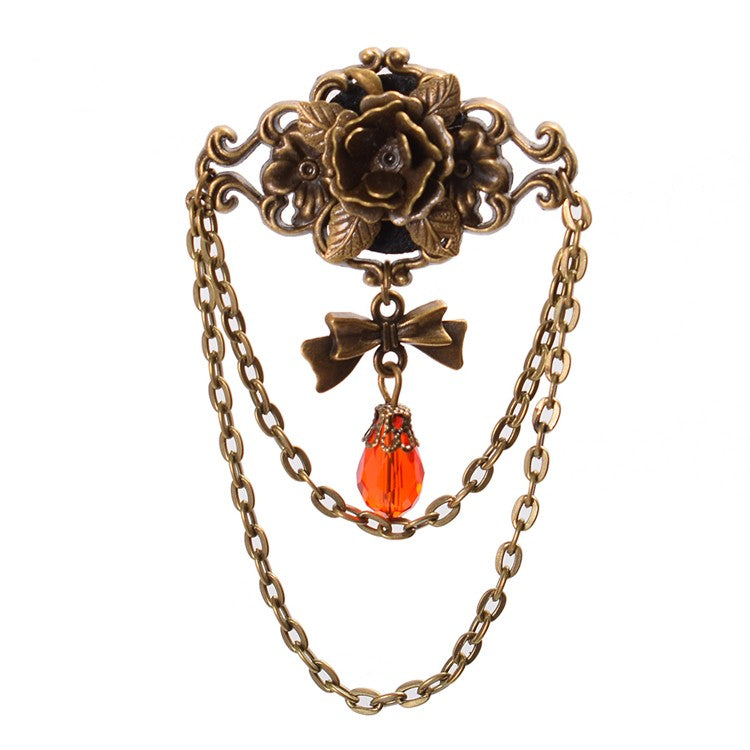 スチームパンクなリボンラインストーンローズブローチ