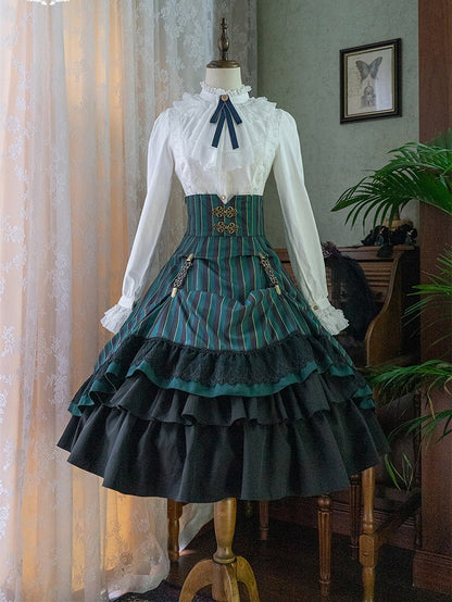 Corset Available Colors High-Waist 4 Skirt Gothic Striped – Lolita