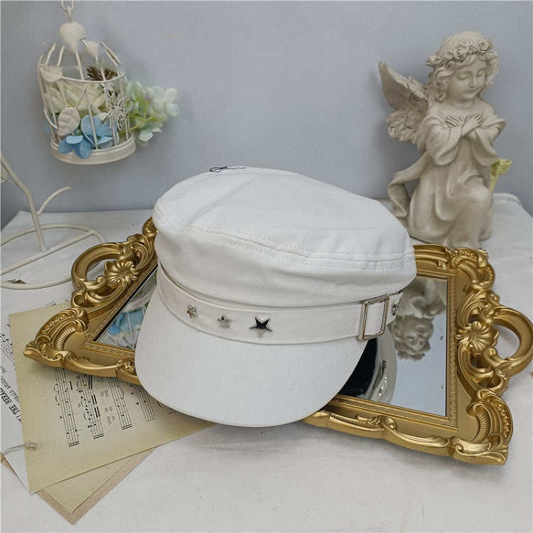 Decorative Black / White Stars Beige Hat