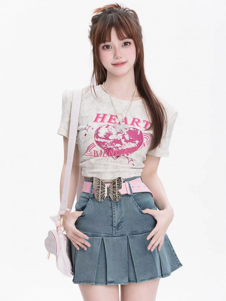 Blue Box High Pleat Skirt Waist Denim Hem