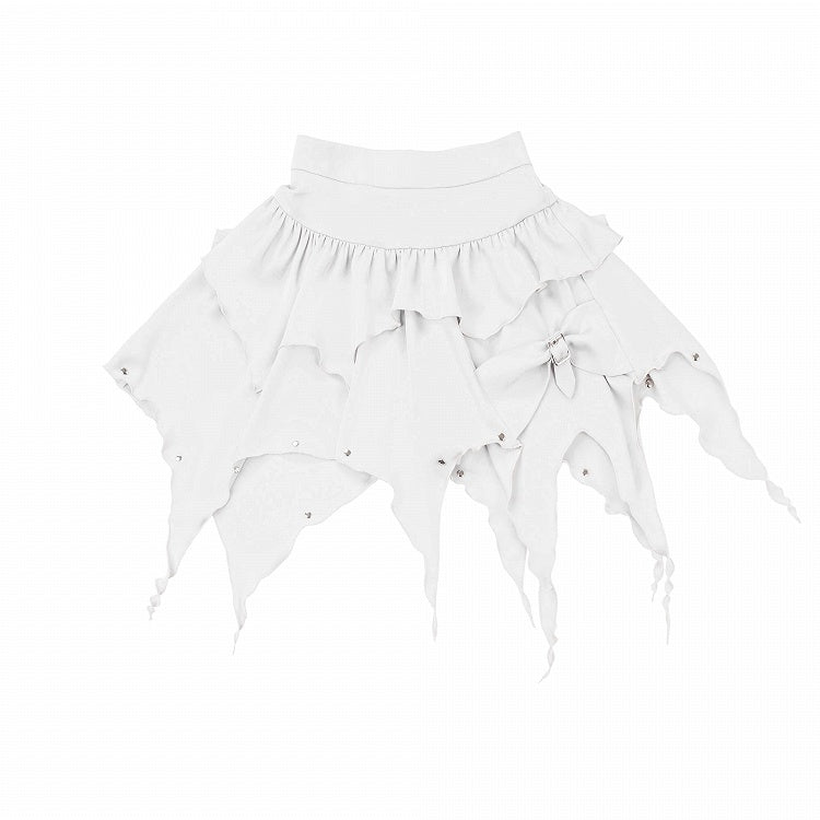 Tiered Ruffles Skirt Studs Details Hem White Handkerchief