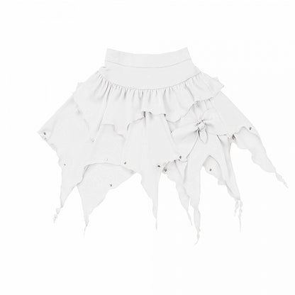 Tiered Ruffles Skirt Studs Details Hem White Handkerchief