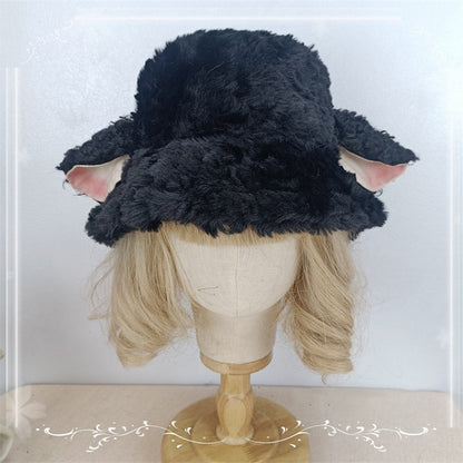Design Ear Plush Black Milk Hat White Lamb Bucket Tea /