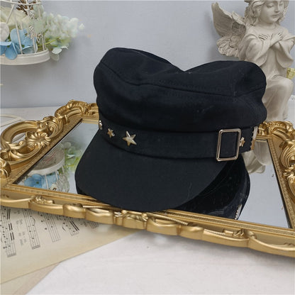 Decorative Black / White Stars Beige Hat
