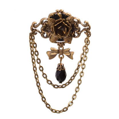 スチームパンクなリボンラインストーンローズブローチ