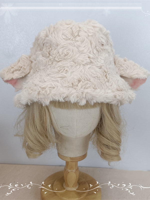 Design Ear Plush Black Milk Hat White Lamb Bucket Tea /