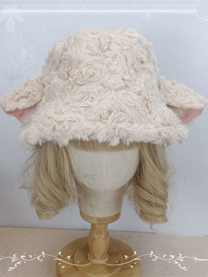Design Ear Plush Black Milk Hat White Lamb Bucket Tea /