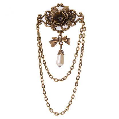 スチームパンクなリボンラインストーンローズブローチ