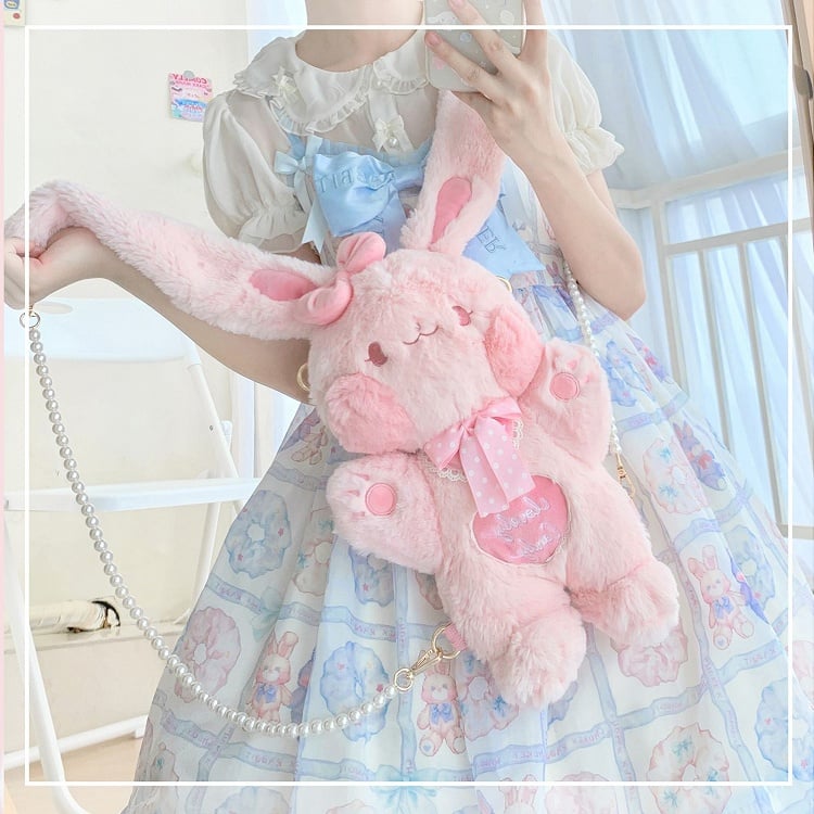 Sac bandoulière en peluche en forme de lapin
