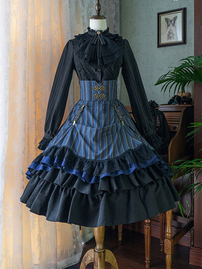 Corset Available Colors High-Waist 4 Skirt Gothic Striped – Lolita
