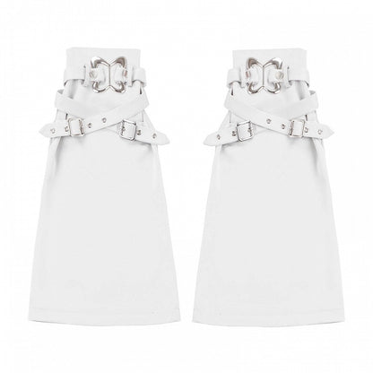 バックル付きブラック/ホワイトストラップデザインレッグウォーマー