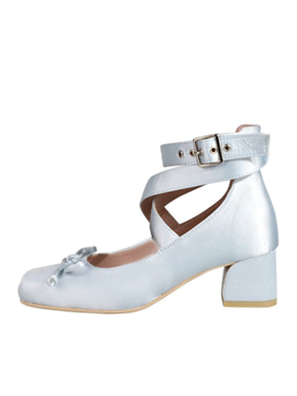 Ballet Ankle Elegant Shoes Blue Wraparound Straps Satin