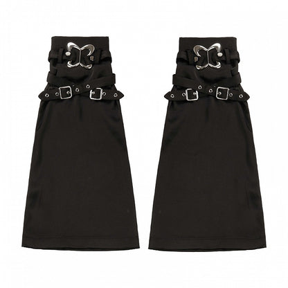 バックル付きブラック/ホワイトストラップデザインレッグウォーマー