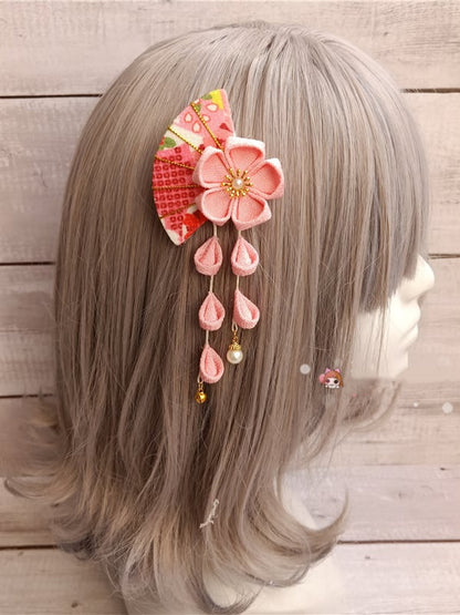 黄色 / 赤 / ピンクの手作り桜デザインヘアクリップ