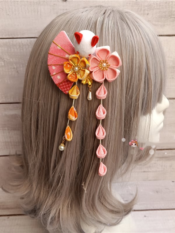 ぬいぐるみウサギの装飾ビーズディテールレッド/イエロー/ピンクのヘアクリップ