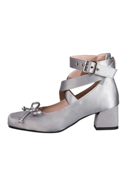 Wraparound Shoes Satin Ankle Straps Gray Elegant Ballet