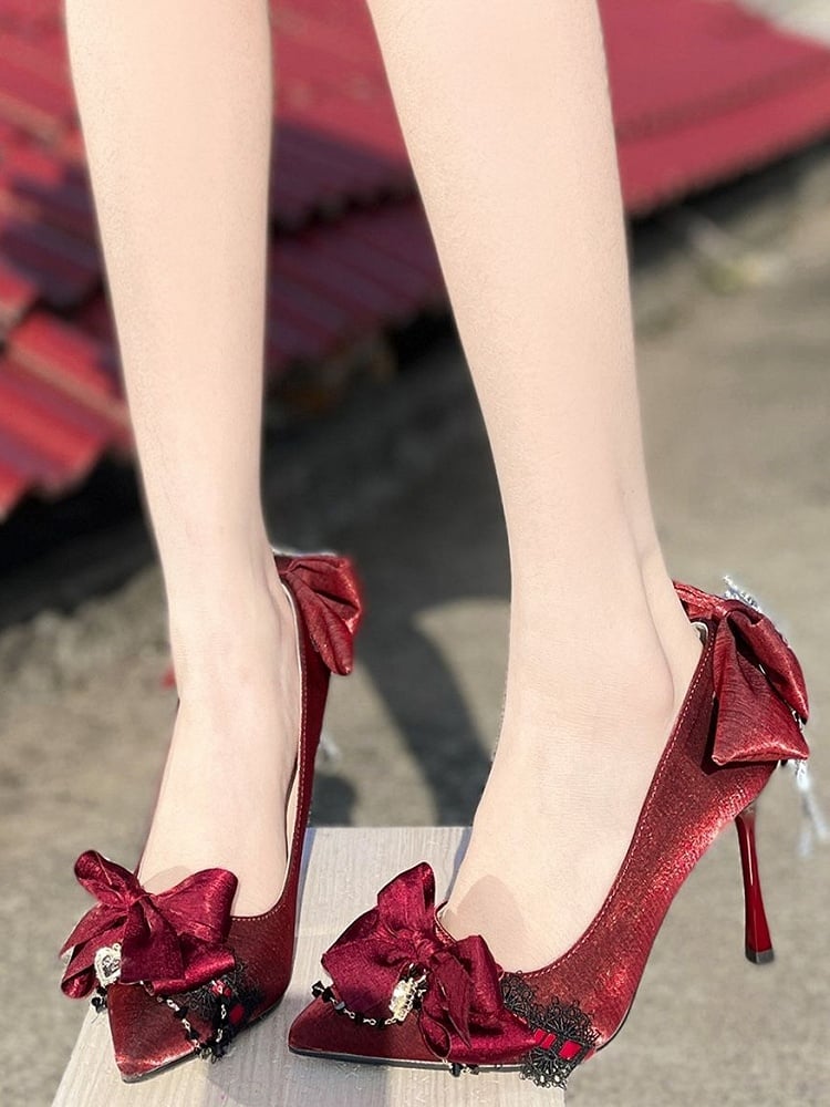 Red Rhinestone High Heels with 5CM/9CM Options - A Sky Rabbit