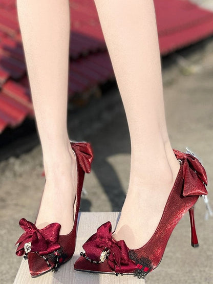 Red Rhinestone High Heels with 5CM/9CM Options - A Sky Rabbit