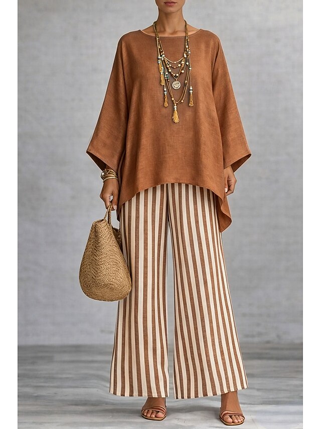 Graphic Striped Pants Set - FashionChic