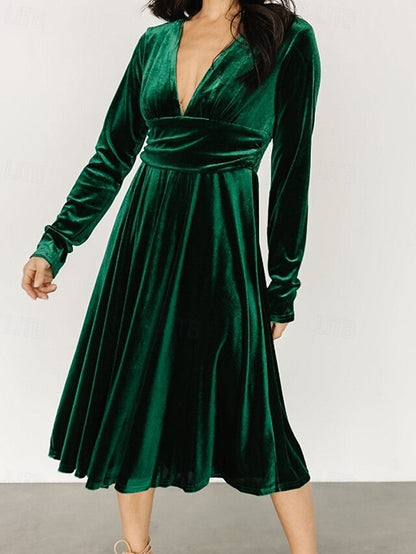 Women's Midi Dress Christmas Dress Velvet Dress Party Dress