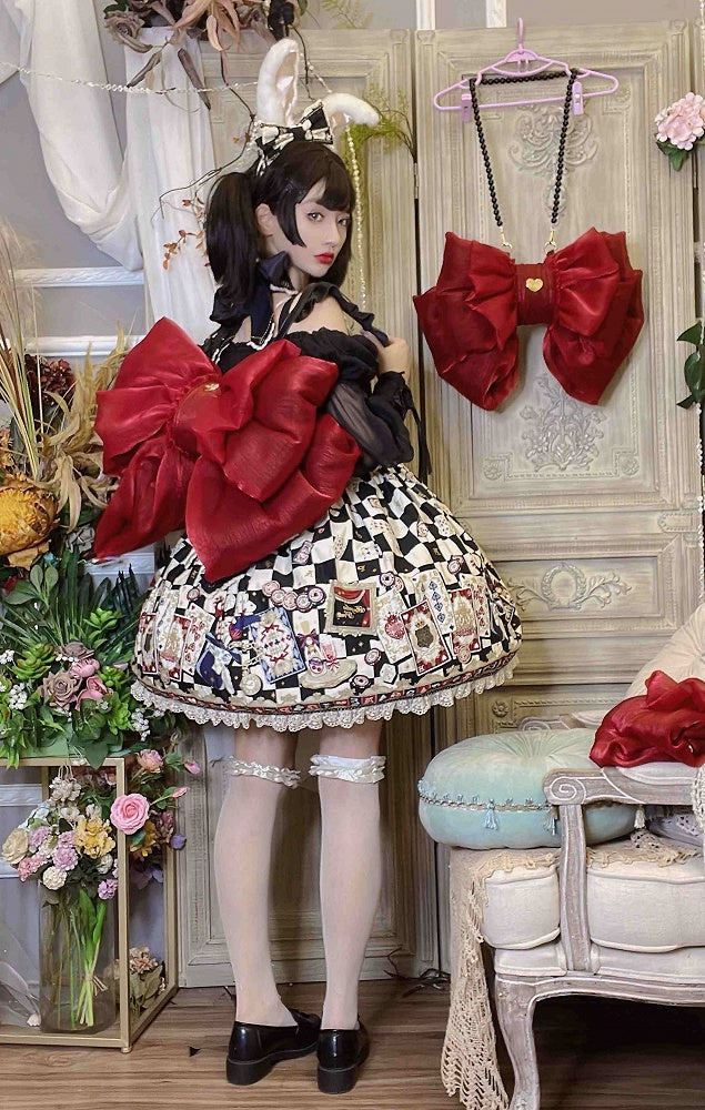 Color Solid Red Bow Backpack Wine Big
