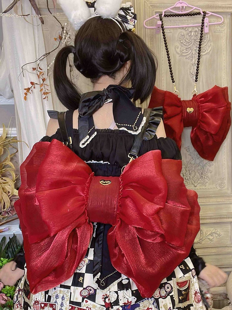 Color Solid Red Bow Backpack Wine Big