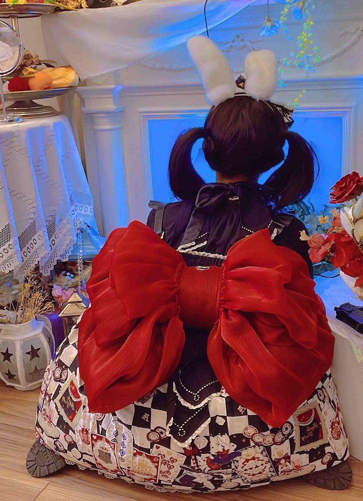 Color Solid Red Bow Backpack Wine Big