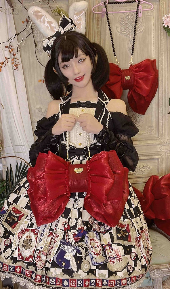 Color Solid Red Bow Backpack Wine Big