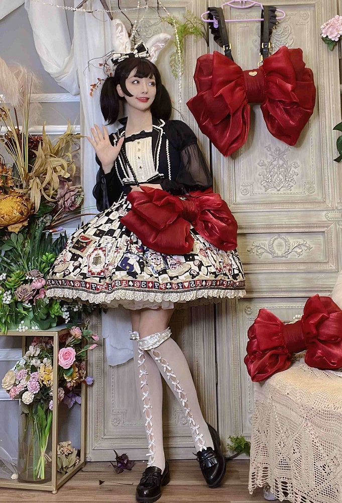 Color Solid Red Bow Backpack Wine Big