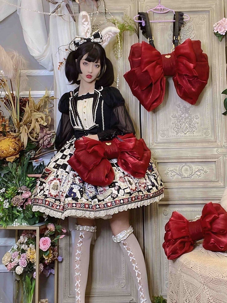 Color Solid Red Bow Backpack Wine Big