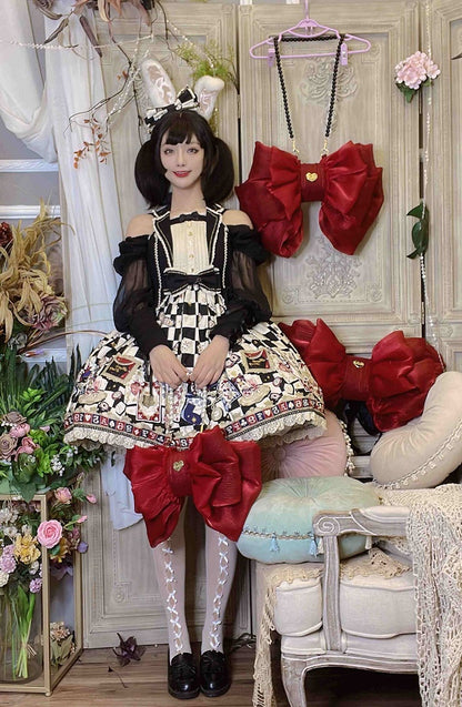 Color Solid Red Bow Backpack Wine Big