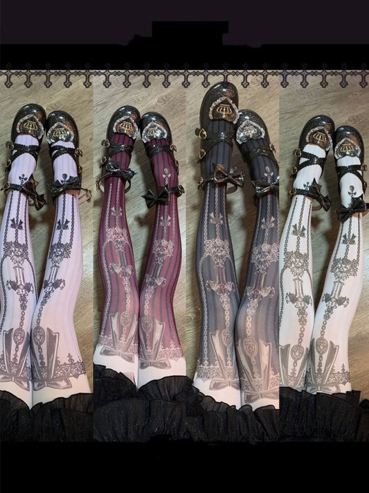 Strumpfhose mit Gothic-Print „Dark Night Cross“