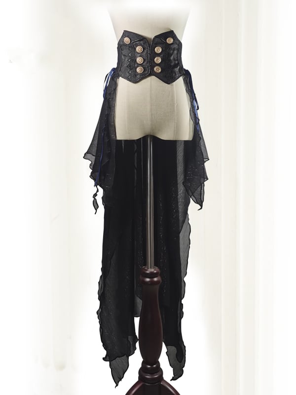 Ouji Long Girdle Black Chiffon Lolita with Train