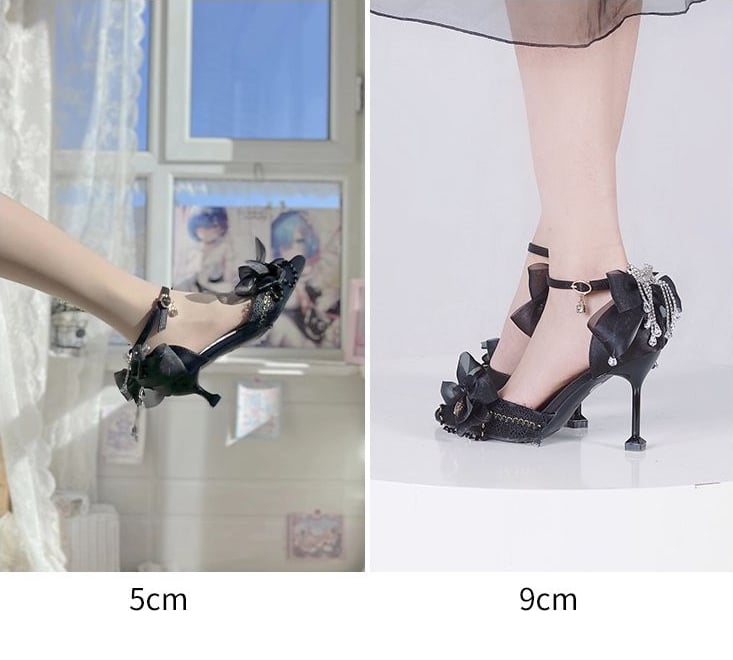 Red Rhinestone High Heels with 5CM/9CM Options - A Sky Rabbit