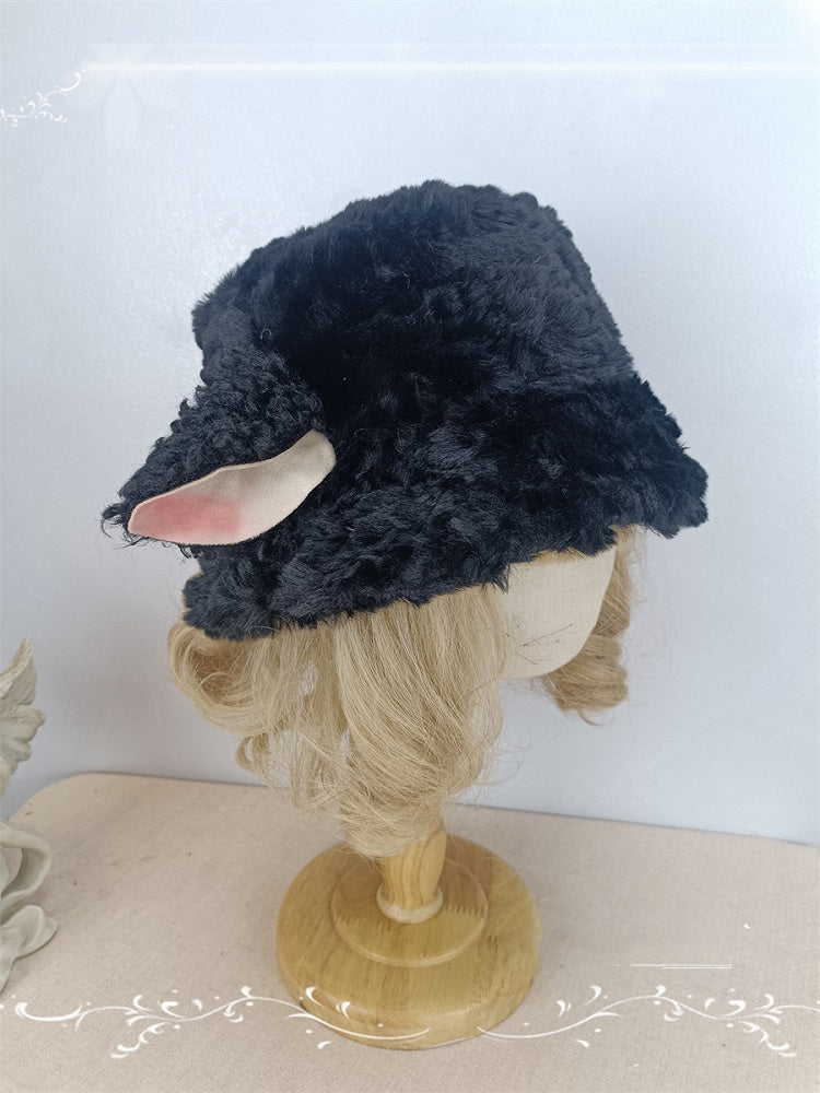 Design Ear Plush Black Milk Hat White Lamb Bucket Tea /