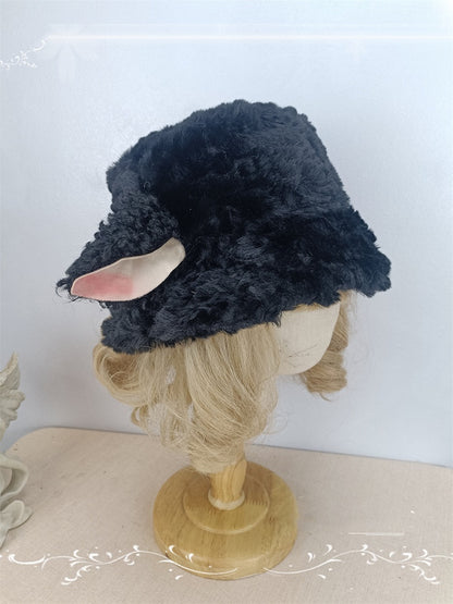 Design Ear Plush Black Milk Hat White Lamb Bucket Tea /