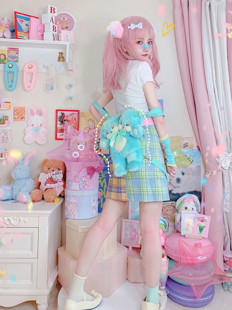 Two Doll Bear Mint Headed Plush Crossbody
