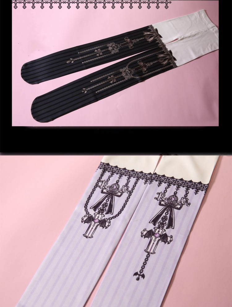Strumpfhose mit Gothic-Print „Dark Night Cross“