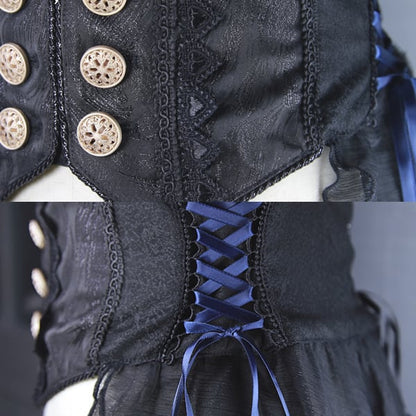 Ouji Langer Hüftgürtel aus schwarzem Chiffon Lolita mit Schleppe