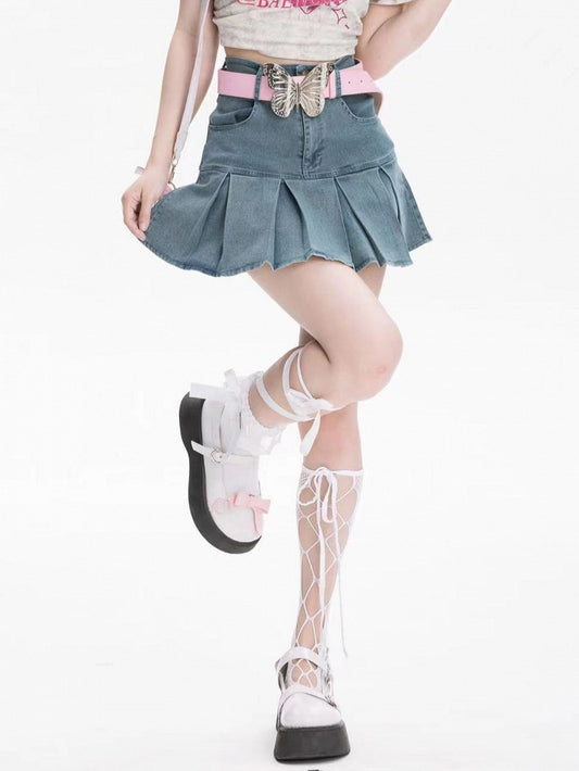 ブルーボックス ハイプリーツスカート ウエスト デニムヘム